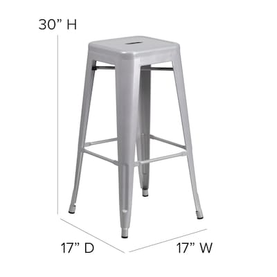 Flash Furniture Kai Industrial Metal Barstool without Back, Silver (CH3132030SIL)