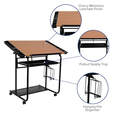 Flash Furniture 30" x 24" Melamine Adjustable Drawing & Drafting Table w/Black Frame, Laminate