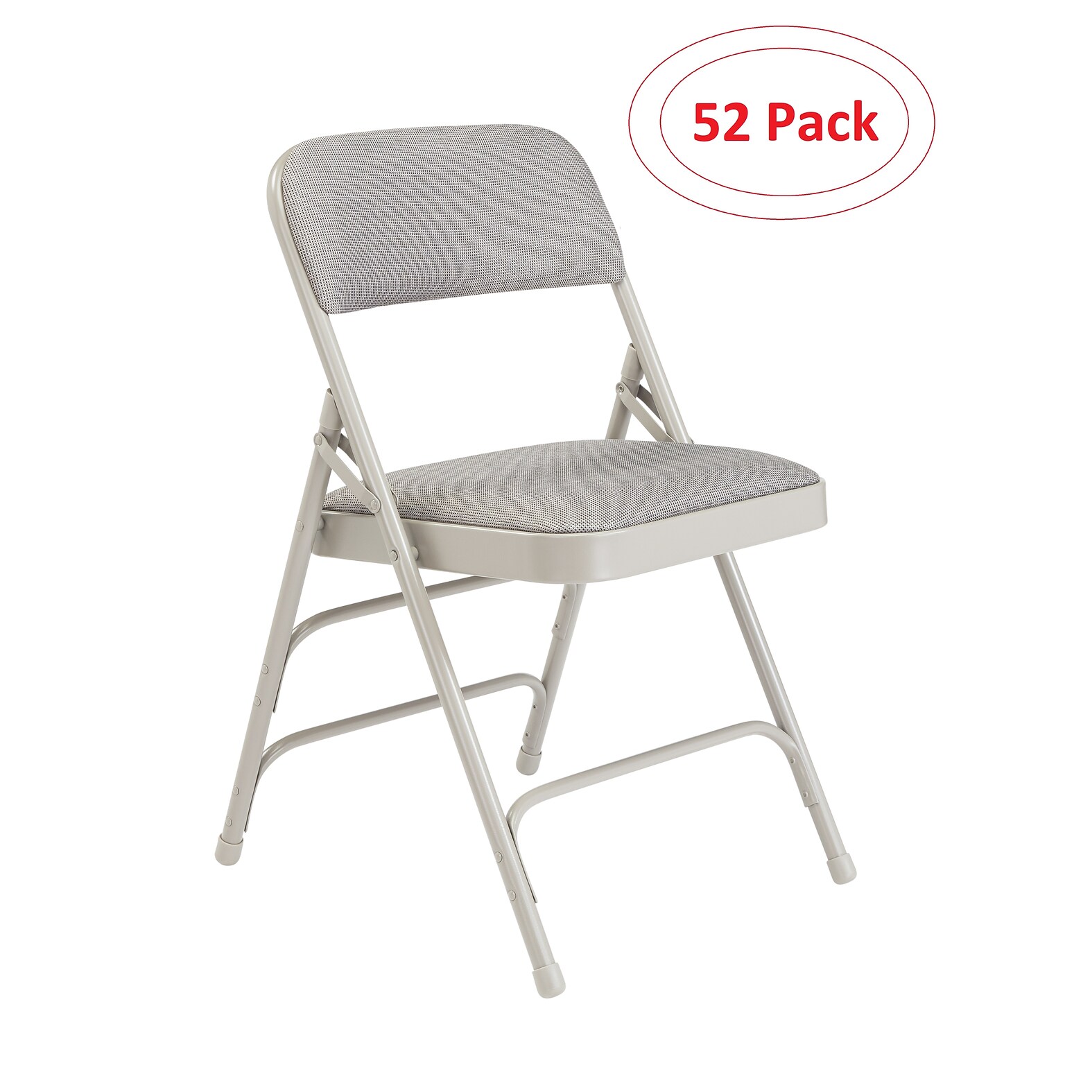 NPS 2300 Series Fabric Padded Triple Brace Double Hinge Premium Folding Chairs, Graystone/Gray, 52 Pack (2302/52)