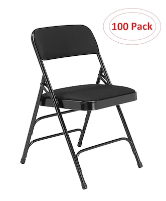 NPS 2300 Series Fabric Padded Triple Brace Double Hinge Premium Folding Chairs, Midnight Black/Black