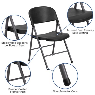 Flash Furniture HERCULES Series Plastic Folding Chair, Black/Charcoal, 2/Pack (2DADYCD50)