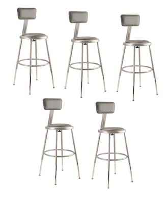 NPS 6400 Series Armless Vinyl Height Adjustable Padded 18 Inch Stool with Backrest, Gray , 5 Pack (6