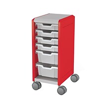 MooreCo Compass Mini H2 Mobile 6-Section Storage Cabinet, 36.13H x 14.88W x 19.13D, Platinum/Red
