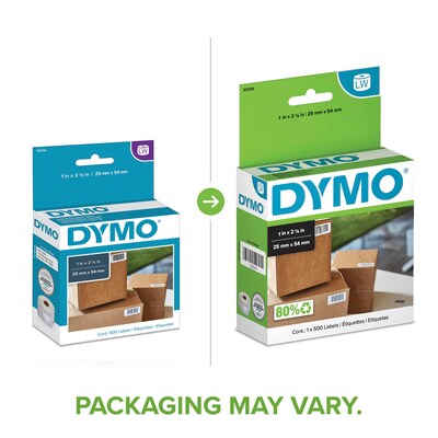 DYMO LabelWriter 30336 Multi-Purpose Labels, 2-1/8 x 1, Black on White, 500 Labels/Roll (30336)