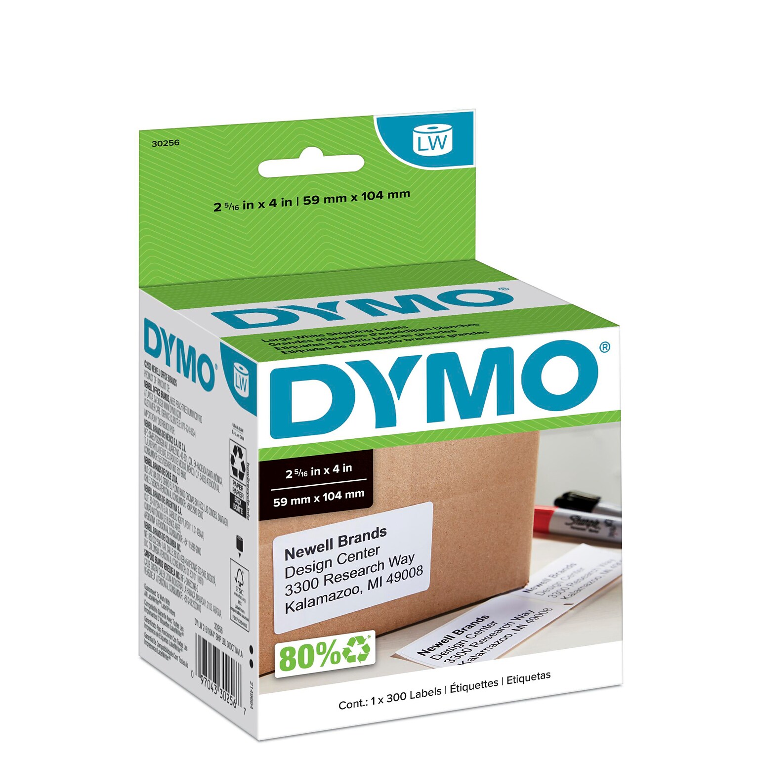 DYMO LabelWriter 30256 Large Shipping Labels, 4 x 2-5/16, Black on White, 300 Labels/Roll (30256)