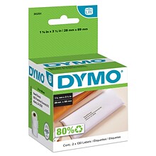 DYMO LabelWriter 30251 Mailing Address Labels, 3-1/2 x 1-1/8, Black on White, 130 Labels/Roll, 2 R