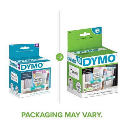 DYMO LabelWriter 30334 Multi-Purpose Labels, 2-1/4 x 1-1/4, Black on White, 1000 Labels/Roll (3033