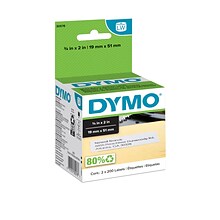 DYMO LabelWriter 30578 Return Address Labels, 2 x 3/4, Black on White, 200 Labels/Roll, 2 Rolls/Pa