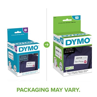 DYMO LabelWriter 30911 Time Expiring Name Badge Labels, 4" x 2-1/4", Black on White, 250 Labels/Roll (30911)