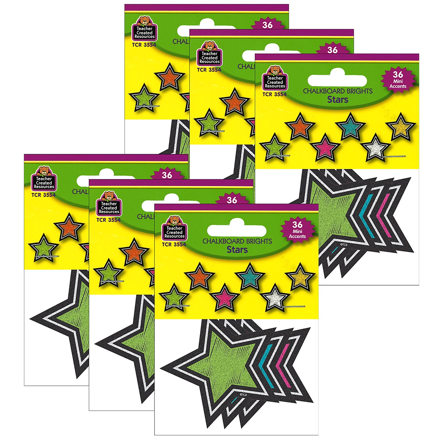 Teacher Created Resources Chalkboard Brights Stars Mini Accents, 36 Per Pack, 6 Packs (TCR3554-6)