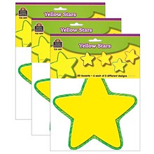 Teacher Created Resources Yellow Stars Accents, 30 Per Pack, 3 Packs (TCR4591-3)