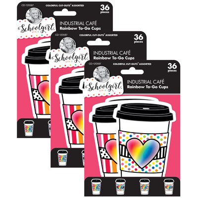 Schoolgirl Style™ Industrial Cafe Rainbow To-Go Cups Cut-Outs, 36 Per Pack, 3 Packs (CD-120587-3)