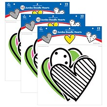 Carson Dellosa Education Kind Vibes Jumbo Doodle Hearts Cut-Outs, 12 Per Pack, 3 Packs (CD-120615-3)