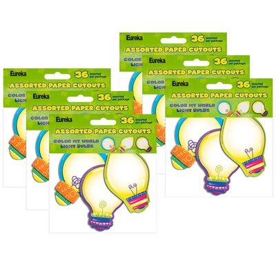 Eureka Color My World Light Bulbs Assorted Paper Cut Outs, 36 Per Pack, 6 Packs (EU-841006-6)