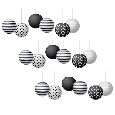 Teacher Created Resources Black & White 8 Hanging Paper Lanterns, 6 Per Pack, 3 Packs (TCR77488-3)