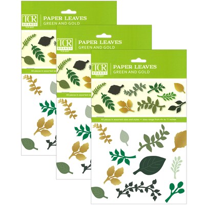 Teacher Created Resources Green and Gold Paper Leaves, 40 Per Pack, 3 Packs (TCR8557-3)
