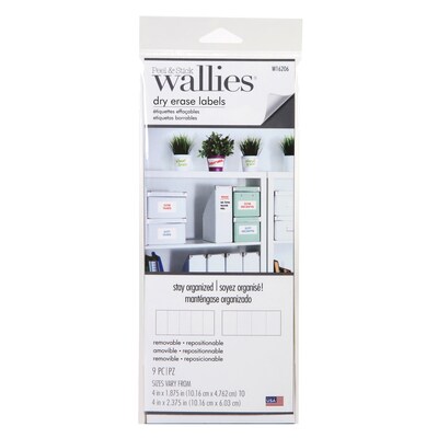 Wallies Dry Erase Rectangle Labels, White, 9 Pieces (WLE16206)