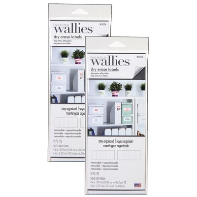 Wallies Dry Erase Rectangle Labels, White, 9/Set, 2 Sets (WLE16206-2)