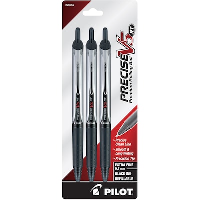 Pilot Precise V5 RT Retractable Rollerball Pens, Extra Fine Point, Black Ink, 3/Pack (26052)