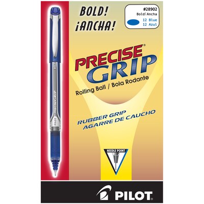 Pilot Precise Grip Rollerball Pens, Bold Point, Blue Ink, Dozen (28902)