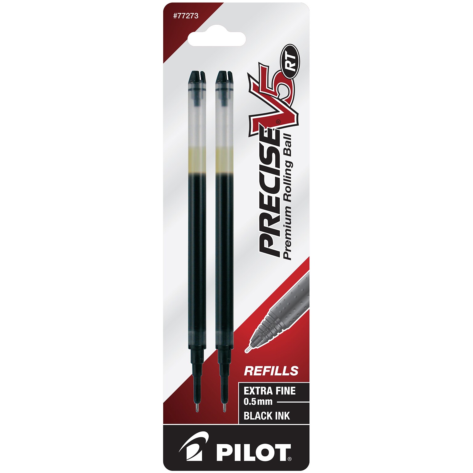 Pilot Precise V5 RT Rollerball Pen Refill, Extra Fine Tip, Black Ink, 2/Pack (77273)