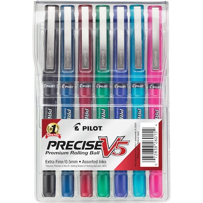 Pilot Precise V5 Rollerball Pens, Extra Fine Point, Assorted Ink, 7/Pack (26015)