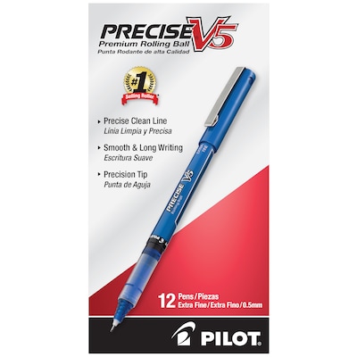 Pilot Precise V5 Rollerball Pens, Extra Fine Point, Blue Ink, Dozen (35335)