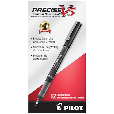 Pilot Precise V5 Rollerball Pens, Extra Fine Point, Black Ink, Dozen (35334)