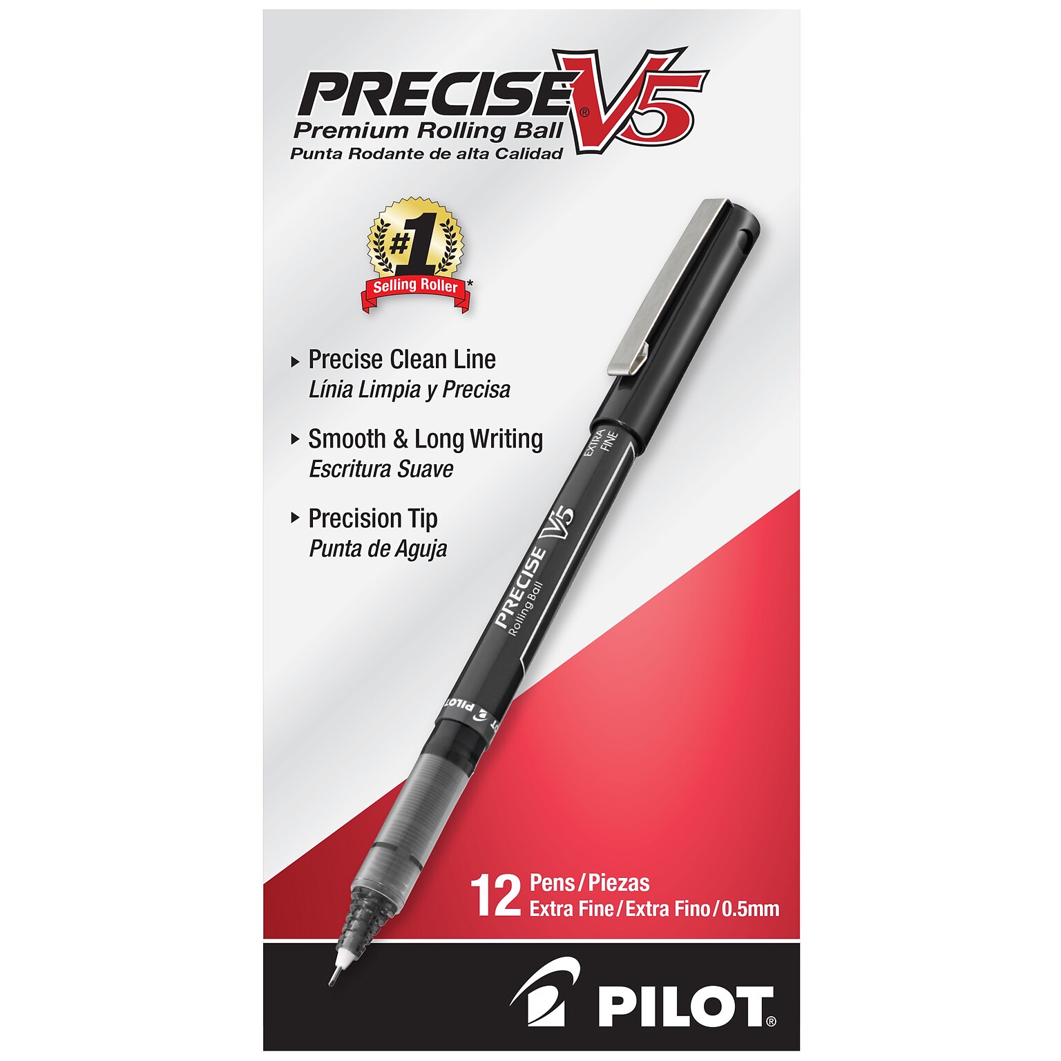 Pilot Precise V5 Rollerball Pens, Extra Fine Point, Black Ink, Dozen (35334)