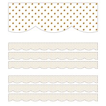 Schoolgirl Style Simply Boho Scalloped Border, 3 x 234, White with Gold Dots (CD-108428-6)