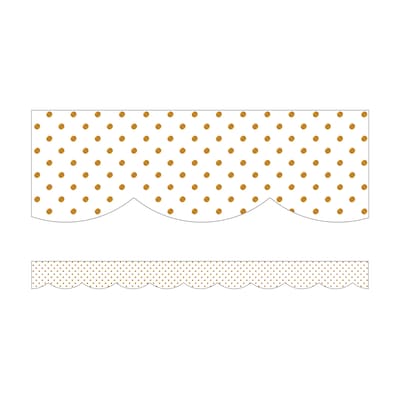Schoolgirl Style Simply Boho Scalloped Border, 3" x 234', White with Gold Dots (CD-108428-6)