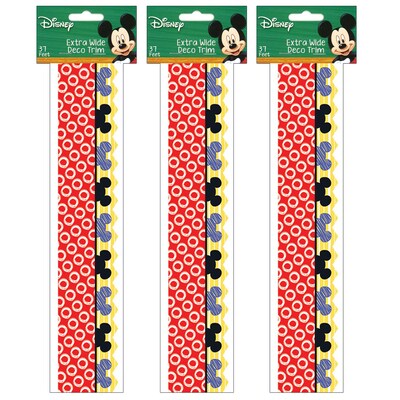 Eureka Mickey Color Pop! Peeking Head Extra Wide Deco Trim®, 37 Feet Per Pack, 3 Packs (EU-845227-3)