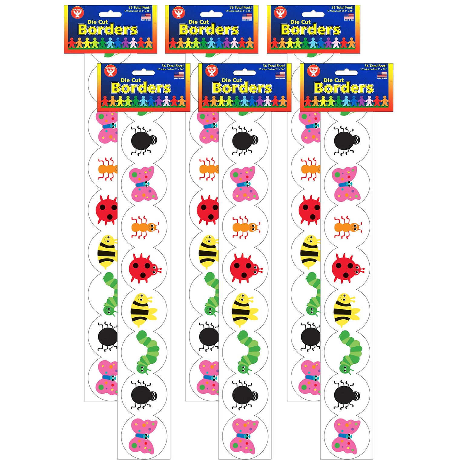 Hygloss Bugs Border, 12 Strips/36 Feet Per Pack, 6 Packs (HYG33614-6)
