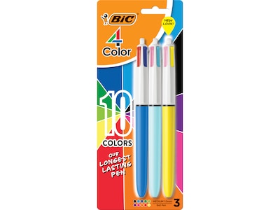 BIC Retractable Ballpoint Pen, Medium Point, Red/Black/Blue/Green Ink, 3/Pack (MMXP31-AST)