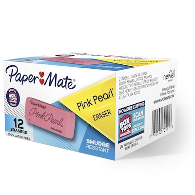 Paper Mate Pink Pearl Block Erasers, Pink, Dozen (70521)