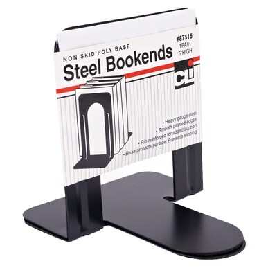 Charles Leonard Steel Bookends, 5", Black, 2 Per Set, 6 Sets (CHL87515-6)