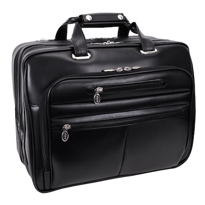 McKlein Limited Edition Laptop Rolling Briefcase, Black Leather (80505C)