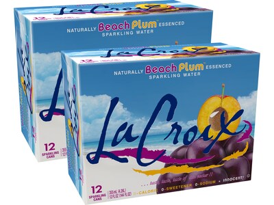 Lacroix Beach Plum Sparkling Seltzer Water, 12 Fl. Oz., 12 Cans/Pack, 2 Packs/Carton (15021762)
