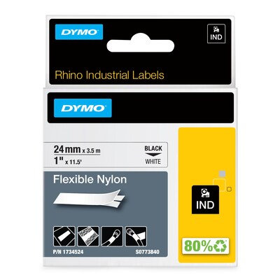 DYMO Rhino Industrial 1734524 Flexible Nylon Label Maker Tape, 1 x 11-1/2, Black on White (1734524