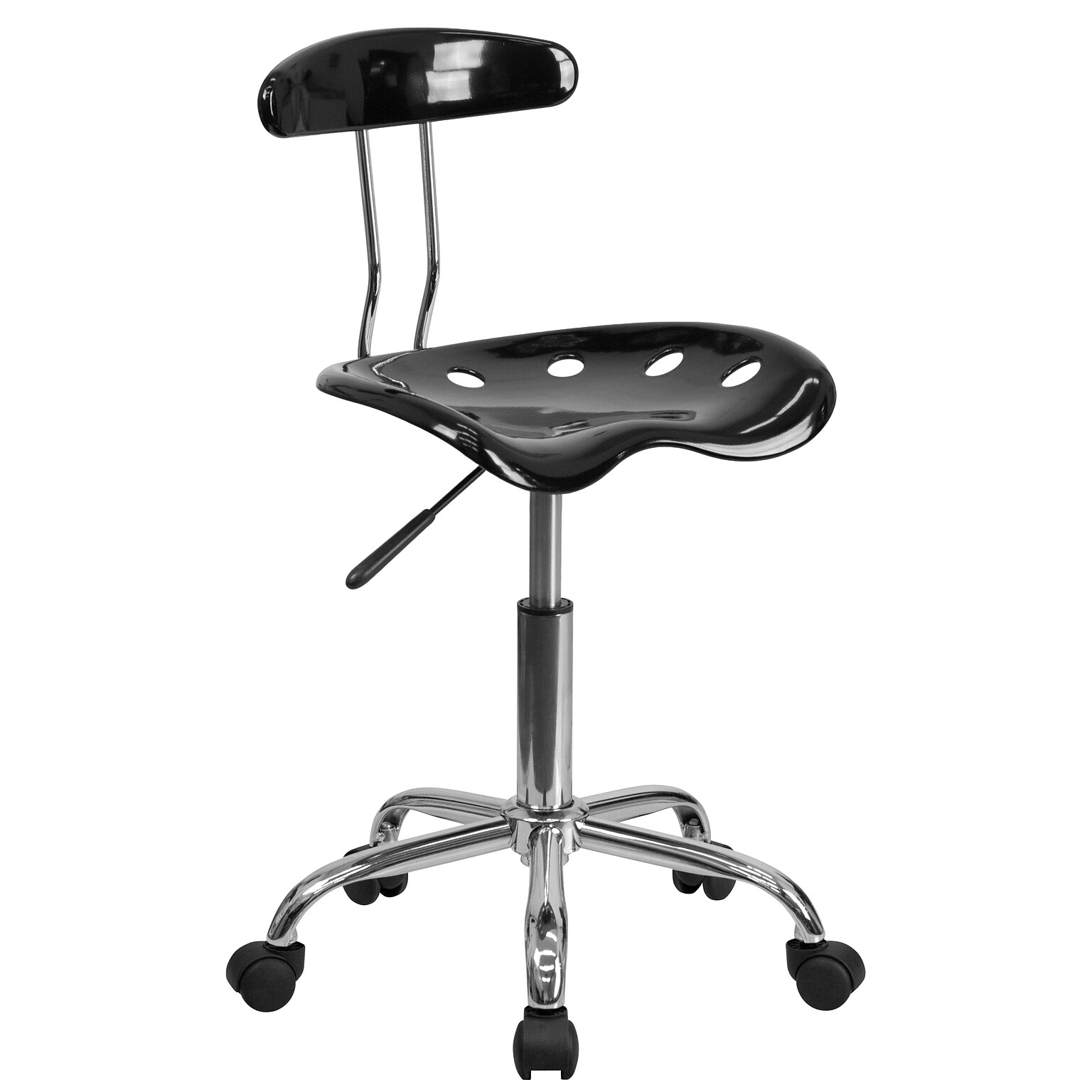 Flash Furniture Elliott Armless Plastic and Chrome Task Office Chair with Tractor Seat, Black and Chrome (LF214BLACK)