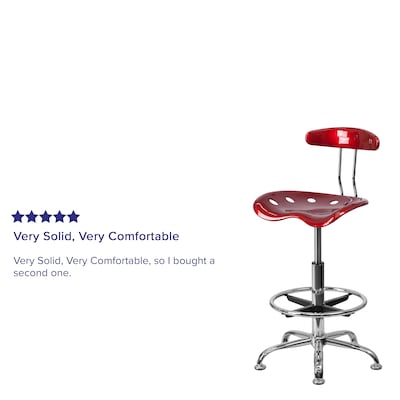 Belnick Vibrant Chrome Drafting Stool with Tractor Seat, Wine Red