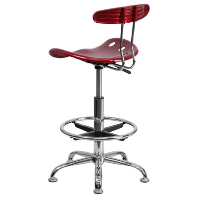 Belnick Vibrant Chrome Drafting Stool with Tractor Seat, Wine Red