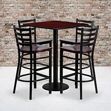 Flash Furniture Square Laminate Table Set with 4 Ladder Back Metal Bar Stool, 30 x 30, Mahogany