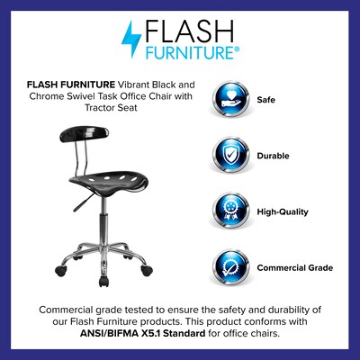 Flash Furniture Elliott Armless Plastic and Chrome Task Office Chair with Tractor Seat, Black and Chrome (LF214BLACK)
