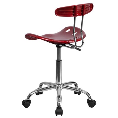 Flash Furniture Elliott Armless Plastic and Chrome Task Office Chair with Tractor Seat, Vibrant Wine Red and Chrome (LF214WNRED)