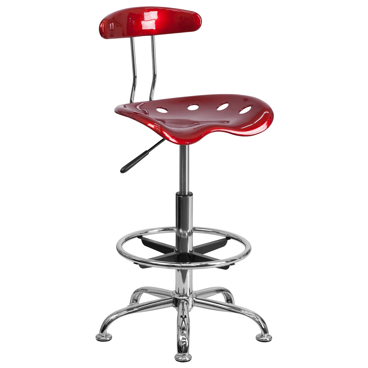 Belnick Vibrant Chrome Drafting Stool with Tractor Seat, Wine Red