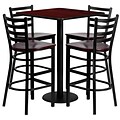 Flash Furniture Square Laminate Table Set with 4 Ladder Back Metal Bar Stool, 30 x 30, Mahogany