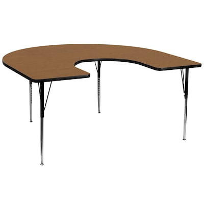 Flash Furniture 21 1/8 - 30 1/8H x 60W x 66D 16 Gauge Tubular Steel Horseshoe Activity Table, Oak