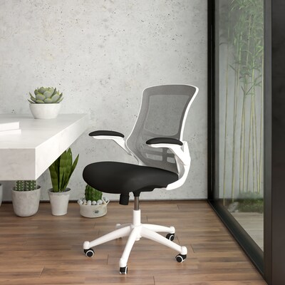 Flash Furniture Kelista Ergonomic Mesh Swivel Mid-Back Task Office Chair, Black with White Frame (BL
