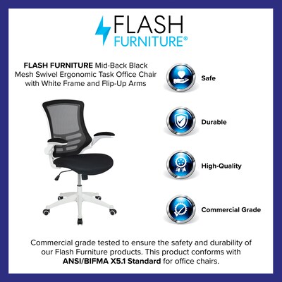 Flash Furniture Kelista Ergonomic Mesh Swivel Mid-Back Task Office Chair, Black with White Frame (BLX5MWHBK)